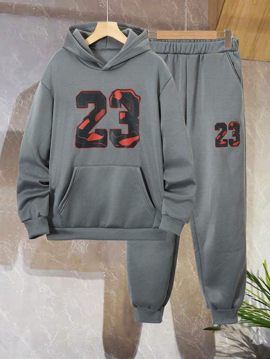 Bộ quần dài và áo hoodie tay dài cho bé trai tuổi teen - Xám - Xem 1