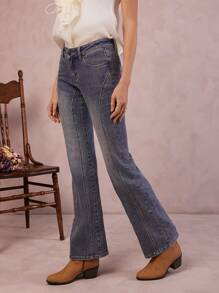 WESTFADE Premium Denim Tinted Cotton Low Rise Bootcut Jeans