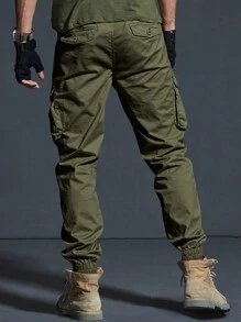 Manfinity Homme Men's Solid Color Multi-Pocket Casual Cargo Pants, Daily Wear