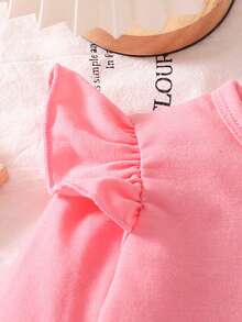 Ensemble 2 pièces pour bébé fille printemps/automne : Top manches longues unicolore + pantalon salopette en jean brodé de bandes dessinées