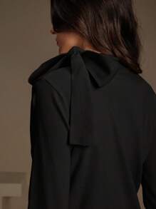 Anewsta Áo len chui đầu thiết kế nơ vai màu trơn thanh lịch dành cho nữ, thích hợp cho mùa thu, mùa đông, đi chơi, giải trí, trang trọng, tiệc tùng, thời trang, năm mới, giáng sinh, công sở, tốt nghiệp, đám cưới - màu đen - Xem 2