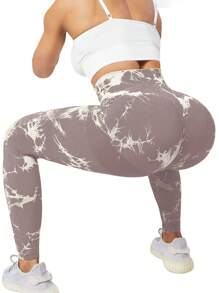 Easithlete Women's High Waist Simple Tie-Dye Seamless Stretchy Leggings - Multicolor - View 2