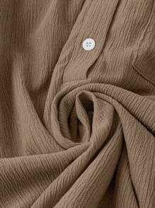 SHEIN Clasi Plus Size Solid Color Button Front Long Sleeve Pocket Decor Casual Blouse Fall Cloth For Women - Khaki - View 3
