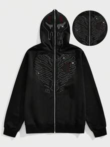 Manfinity VCAY Men's Halloween Graphic Knitted Casual Loose Fit Button-Front Long Sleeve Hoodie For Young People, For Fall Winter