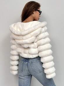 SHEIN EZwear Chaqueta de mujer con capucha esponjosa de unicolor y corta para otoño/invierno