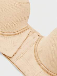 1 件女式米色前扣式无线加垫运动文胸，宽肩带，舒适无缝，单件包装 - 杏色 - 查看 8