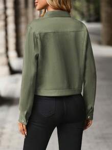 EMERY ROSE 1 chiếc áo khoác ngắn đơn giản, giản dị cho nữ, mùa thu - xanh quân đội - Xem 2