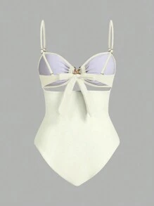 Swim Oasis Conjunto de traje de baño de una sola pieza con decoración de estrella de mar metálica, busto fruncido y hueco, talla grande falda envolvente con nudo, para playa de verano