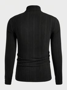 Manfinity VCAY Set de 2 piezas que incluye camiseta de manga larga ajustada de cuello redondo de punto y pantalones rectos casuales para uso diario de hombres - Negro - Ver 7