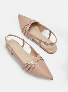 CUCCOO BIZCHIC 女士时尚杏色交叉绑带尖头露跟平底鞋，适合通勤、约会、派对、春季购物、春假、复活节和圣诞节等场合。 - 杏色 - 查看 9
