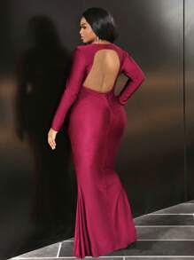 Slaydiva 性感优雅大码女式低胸露背紧身美人鱼礼服派对礼服，情人节 - 酒紅色 - 查看 4