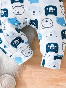 2 件套男婴冬季卡通印花前纽扣长袖睡衣连体衣 - 彩色 - 查看 7