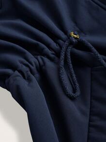 SHEIN LUNE Áo khoác dài tay có dây rút eo cỡ lớn cho nữ, áo khoác nỉ, quần áo mùa đông cho nữ, quần áo mùa đông - Màu xanh hải quân - Xem 13