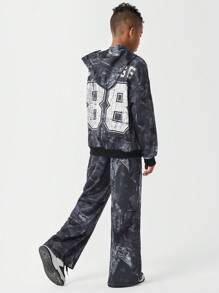 SHEIN Bộ 2 món cho bé trai tuổi teen, gồm áo hoodie và quần nỉ in hình. - màu đen - Xem 6