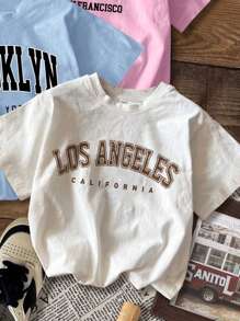 SHEIN EZwear Áo thun ngắn tay cổ tròn in họa tiết tiếng Anh Mỹ cổ điển tối giản 3 món/bộ, mùa hè - Nhiều màu - Xem 3