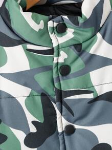 SHEIN Tween Boy Solid Color Long Sleeve Top, Buttoned Front Sleeveless Camo Jacket And Pants 3 Piece Casual Set