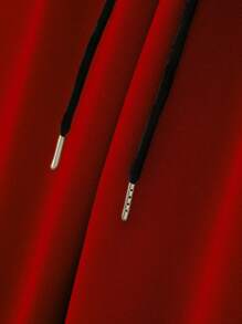 Manfinity Homme 2pcs Men Casual Daily Letter & Floral Print Hoodie And Drawstring Sweatpants Set, Autumn - Red - View 4