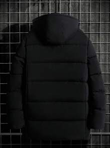 Manfinity Homme Abrigo con capucha con cierre de cremallera, acolchado, con gráfico de letras para hombre