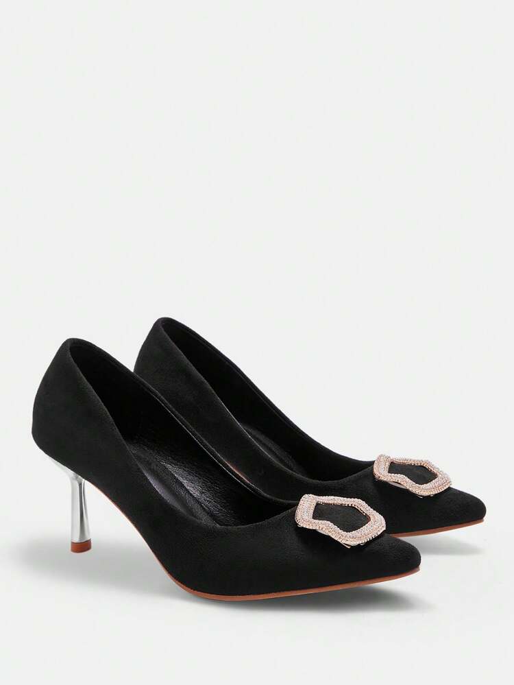 CUCCOO BIZCHIC Women's Metal Decor Pointed Toe Casual High Heel Pumps