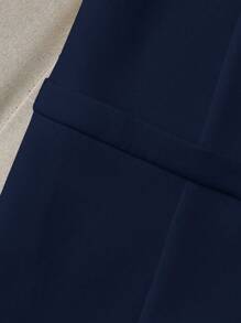 SHEIN LUNE Women's Minimalist Solid Color Professional Front Button Blazer - Navy Blue - View 4