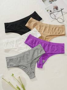 5pcs/Set Women's Solid Color Minimalist Standard Size Triangle Briefs, Casual Everyday Wear - Multicolor - View 2