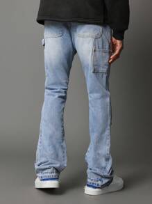 SUMWON Flare Fit Washed Raw Edge Carpenter Jean - Blue - View 4