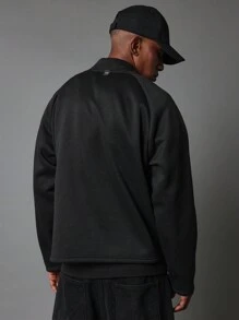 SUMWON Oversized Zip Up Athletic Sweatshirt Sleeve Logo Print Streetwear Training Workout Winter Fall Sports Casual Daily Wear Urban Fashion Outerwear