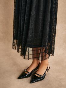 Poéselle Scallop Waistband Geo Mesh Overlay Skirt - Black - View 3