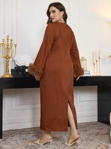 Modelyn Vestido de Body ceñido con mangas globo de estilo retro y cuello redondo, vestido elegante de mujer estilo maxi para otoño/invierno, vestido largo de noche