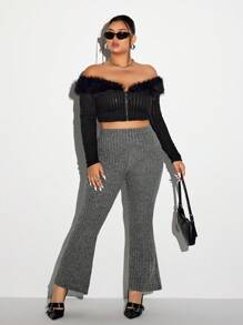 SHEIN ICON Leggings casual con vita arricciata e incrocio sulla schiena, per taglie comode per donna - nero - Visualizzare 4