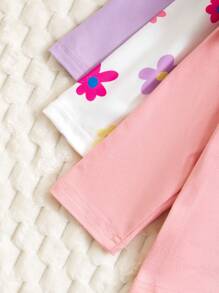 SHEIN 3pcs/Set Baby Girl Floral Print Long Sleeve Top And Pants Outfit, For Autumn Outings