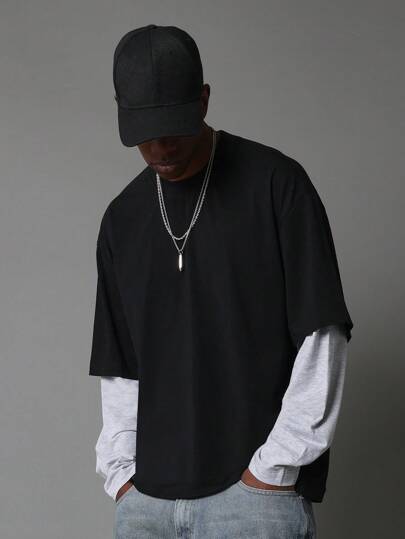 SUMWON 超大号多层撞色袖长袖T恤