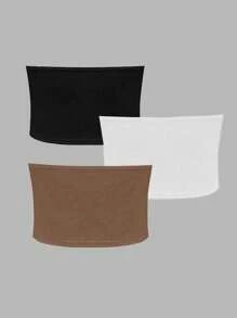 Chiquease Áo Bandeau trơn màu dành cho nữ, mặc thường ngày - Nhiều màu - Xem 2