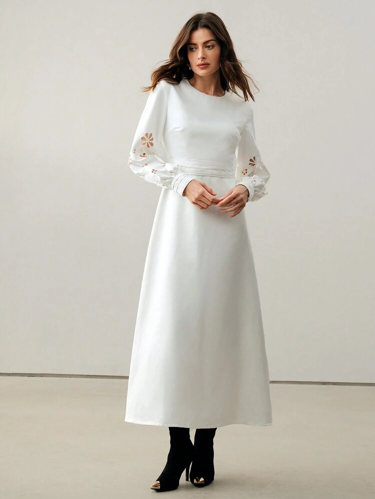 Women Elegant Floral Jacquard Satin Sheen Dress Maxi Women Outfit