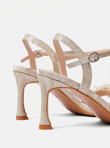 CUCCOO HITCHD Square Toe Pearl Embellished High Heel Sandals, Beige, For Wedding Party Events - Beige - View 4