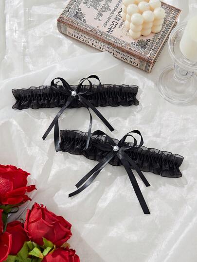 PetitDoll PetitDoll 1 Pair Sexy Diamond Studded Fishnet Leg Garters, Casual Daily Wear