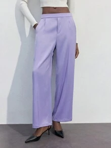 Maija Pantalones casuales/de trabajo de mujer de color liso, de cintura baja y pierna recta, para otoño