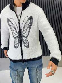Manfinity EMRG Men's Butterfly Pattern Contrast Color Long Sleeve Casual Cardigan, Autumn/Winter