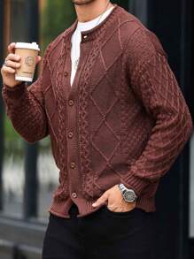 Manfinity Homme Men's Plain Long Sleeve Single Breasted Casual Cardigan, Autumn/Winter - Camel - View 4