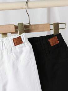 SHEIN Playful Pals 2pcs Baby Boys All-Match Versatile Loose Comfy Casual White + Black Denim Straight Leg Pants Set - Multicolor - View 4