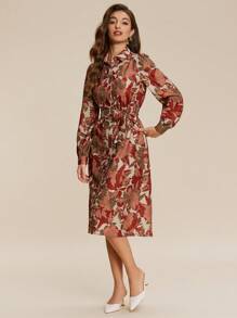 Chiquease Women Floral Print Button Front Shirt Dress, Elegant Autumn Dress