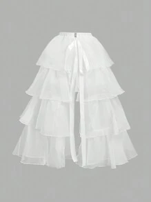 SHEIN MOD 复古白色华丽二合一连衣裙，带可拆卸多条下摆 - 宫廷风格、生日、秋季婚礼宾客、茶会礼服、狂欢节礼服 - 白色 - 查看 6