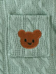 SHEIN Baby Boy Casual Cute Embroidered Cartoon Bear Pattern Textured Jumpsuit, Spring & Autumn - Green - View 3