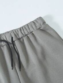 SHEIN Bộ 2 món/Bộ đồ thể thao thường ngày cho bé trai tuổi teen - Áo hoodie và quần nỉ, thích hợp để tập luyện - Màu xám đen - Xem 4