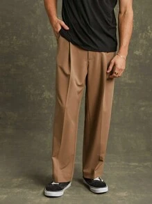 Men Pleated Chino Ankle Pants - Apricot - View 1