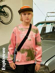 SHEIN Boys Letter Graphic Print Crew Neck Long Sleeve Casual Pullover Sweatshirt - Pink - View 5