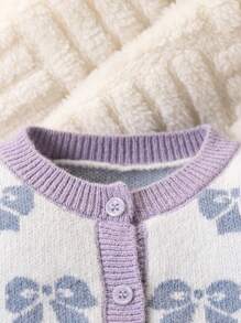 Baby Girls' Fashion Cute Bow Mesh Splicing Knitted Sweater Set - Multicolor - View 4