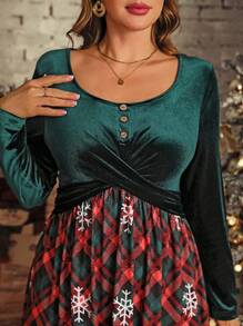 SHEIN LUNE Giày bốt thường ngày in họa tiết Giáng sinh bằng nhung trơn cỡ lớn cho nữ, váy dài tay cho mùa thu/đông - Nhiều màu - Xem 5