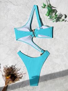 Swim SXY 1pc Women's Summer Hollow Out One Shoulder One-Piece Swimsuit - Baby Blue - View 5