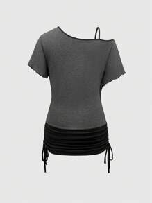 ROMWE Fairycore Vintage Casual Cat Print Open Shoulder 2 In 1 Drawstring Dress For Women